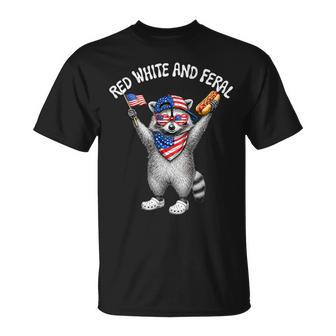 Red White And Feral Raccoon Hotdog American Flag 4Th Of July T-Shirt - Thegiftio UK