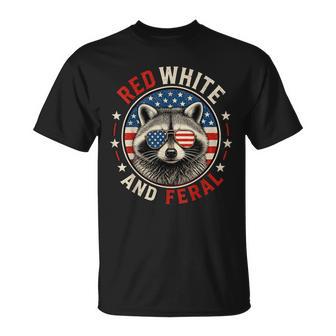 Red White And Feral Racoon Raccoon 4Th July Patriotic T-Shirt - Thegiftio UK