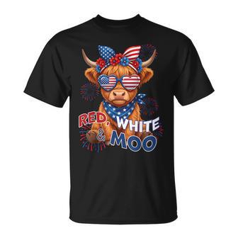 Red White And Moo Highland Cow 4Th July 250 Years Patriotic T-Shirt - Thegiftio