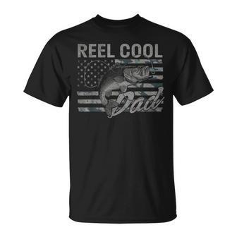 Reel Cool Dad Camo American Flag Bass Fishing T-Shirt | Seseable UK