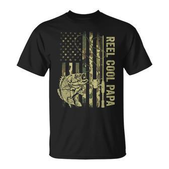 Reel Cool Papa Fishing Father's Day Fisherman Fish Us Flag T-Shirt - Thegiftio UK