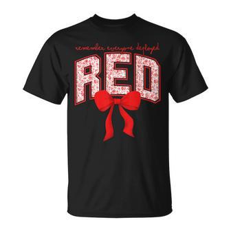 Remember Everyone Deployed Red Bow Toile Military Girls T-Shirt - Thegiftio