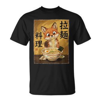 Renard Mignon Mangeant Des Nouilles Ramen Drôles Japon T-Shirt - Cadeauxyz