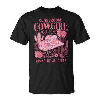 Retro Classroom Cowgirl Wrangling Students Teacher Western T-Shirt | Seseable UK