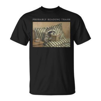 Retro Probably Reading Trash Racoon Bookworms Teachers T-Shirt - Thegiftio UK