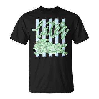 Retro Striped Everyday Later Gator Alligator Summer Coastal T-Shirt - Monsterry