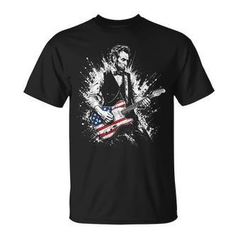 Retro Vintage Abraham Lincoln Abe Lincoln Playing Guitar Men T-Shirt - Monsterry