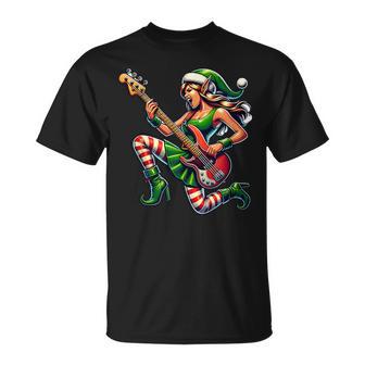 Rock & Roll Lutin De Noël Bassiste Guitare Basse Noël T-Shirt - Cadeauxyz