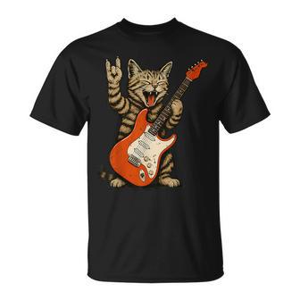 Rock Cat Bass Guitar Cat Vintage Rock N Roll Guitarist Cat T-Shirt - Thegiftio UK