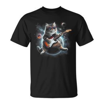Rock Cat Jouant De La Guitare Électrique Dans L'espace T-Shirt - Cadeauxyz