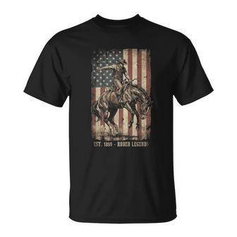 Rodeo Cowboy Western Country Bucking Horse Us Flag T-Shirt - Thegiftio UK