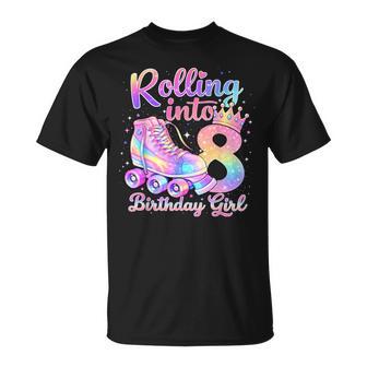 Rolling Into 8 Years Old Roller Skating Girl 8Th Birthday T-Shirt - Monsterry