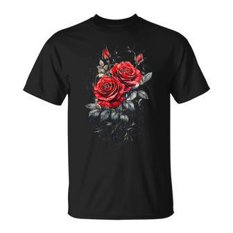 Rose Rouge Botaniste Jardin Fleur Rose T-Shirt - Cadeauxyz