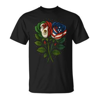 Roses Half American Half Mexican Usa Mexico Flag T-Shirt - Thegiftio UK