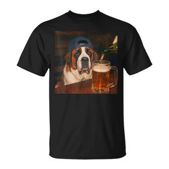 Saint Bernard Drinking Beer Fathers Day Dog Meme T-Shirt - Thegiftio UK