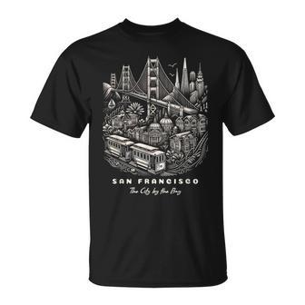 San Francisco Sf Bay Area California Skyline And Golden Gate T-Shirt - Thegiftio UK