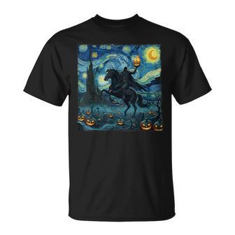 Scary Pumpkin Headless Horseman Halloween Starry Night T-Shirt - Thegiftio UK
