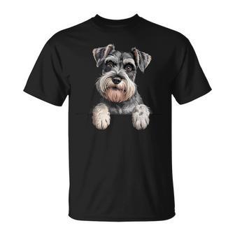 Schnauzer Peeking Pocket Puppy Dog Lover T-Shirt | Mazezy