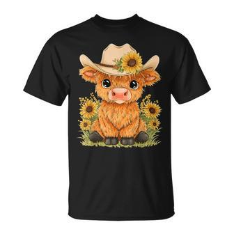 Scottish Highland Cow Farm Western Cowboy Sunflower Cowgirl T-Shirt - Monsterry