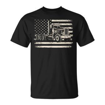 Semi Truck Usa Flag Driver Trucker Patriotic Retro T-Shirt - Thegiftio