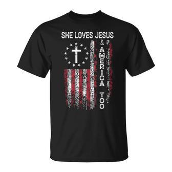 She Loves Jesus And America Too 4Th Of July Christian Womens T-Shirt - Thegiftio UK