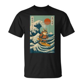 Shiba Inu Samurai Surfing Japanese Wave T-Shirt - Thegiftio UK