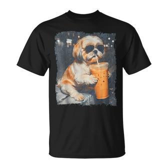 Shih Tzu Drinking Iced Coffee T-Shirt | Seseable UK