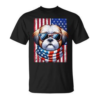 Shih Tzu Wearing American Flag 4Th Of July Patriotic Dog T-Shirt - Thegiftio UK
