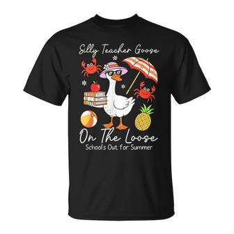 Silly Teacher Goose On The Loose Last Day Of School Summer T-Shirt - Thegiftio UK
