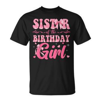 Sister Of The Birthday Girl Family Pink Coquette Bow T-Shirt - Thegiftio UK