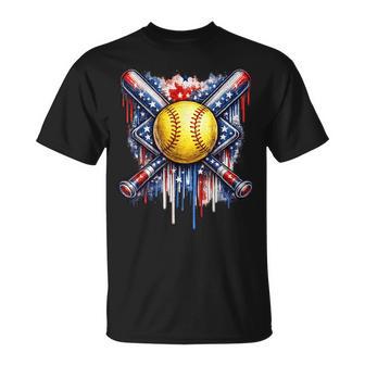 Softball Drip Ice Cream American Flag 4Th Of July T-Shirt - Thegiftio UK
