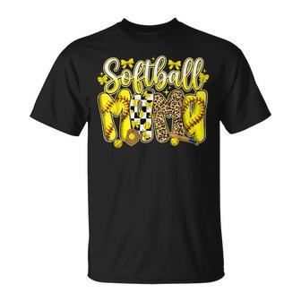 Softball Mama Leopard Bow Coquette Cute Softball Mom T-Shirt - Monsterry