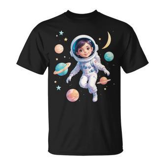 Space Girl Astronaut Cute Female Cosmic Explorer T-Shirt - Monsterry