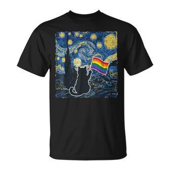 Starry Night Cat Rainbow Flag Gay Pride Lgbt Women T-Shirt - Monsterry UK