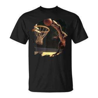 T Rex Dinosaurio Jugando Baloncesto Divertido Dinosaurio Baloncesto Camiseta unisex - Regaloses