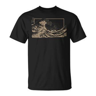Tan Great Wave Off Kanagawa Tan Color Graphic T-Shirt - Monsterry