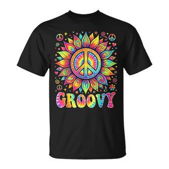 Tie Dye Groovy Sunflower Peace Sign Hippie T-Shirt - Thegiftio