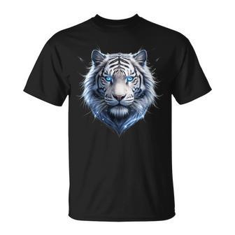 Tigre Blanco Ojos Azules Cuello Camiseta unisex - Regaloses