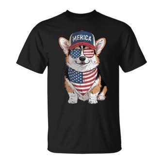 Tri Color Corgi 4Th Of July Us American Flag Dog Patriotic T-Shirt - Thegiftio UK