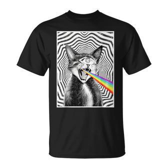 Trippy Cat Spiral Hypnotic Rainbow Black White Vortex Retro T-Shirt - Thegiftio UK