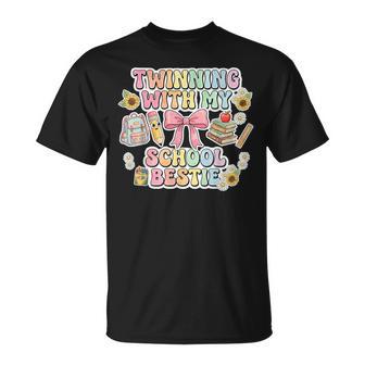 Twinning With My School Bestie Cute Matching Friend Twin Day T-Shirt | Mazezy