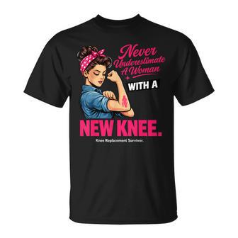 Never Underestimate A Woman With A New Knee Survivor T-Shirt - Thegiftio UK