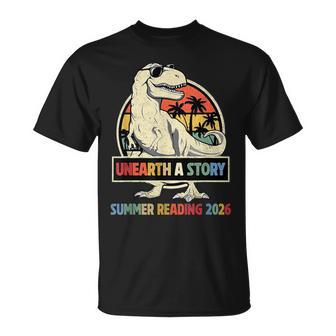 Unearth A Story Summer Reading 2026 Dinosaur Lover Vintage T-Shirt - Monsterry