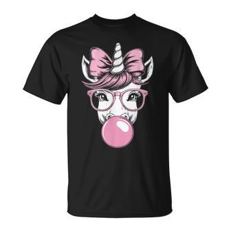 Unicorn Wearing Glasses And Blowing Pink Bubble Gum T-Shirt - Thegiftio UK