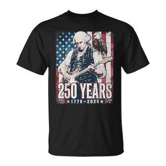 United States 250 Anniversary Washington Playing Guitar T-Shirt - Monsterry