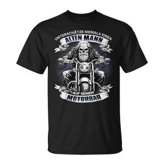 Unterschätze Niemals Einen Alten Mann Aufeinem Motorrad T-Shirt - Seseable