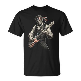 Usa Flag Guitarist Abraham Lincoln Playing Electric Guitar T-Shirt | Seseable UK