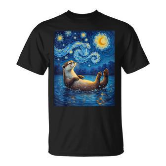Van Gogh's Starry Night River Otter Water Weasel Animal T-Shirt - Thegiftio UK