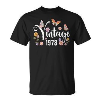 Vintage 1978 Mariposa Flor Lindo Feliz 46 Cumpleaños Es Camiseta unisex - Regaloses