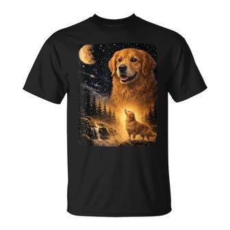 Vintage 90S Golden Retriever Howling At The Moon Dog Lover T-Shirt - Monsterry